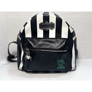 Beetlejuice Black White Stripe Mini Backpack Never Trust The Living WB Bag